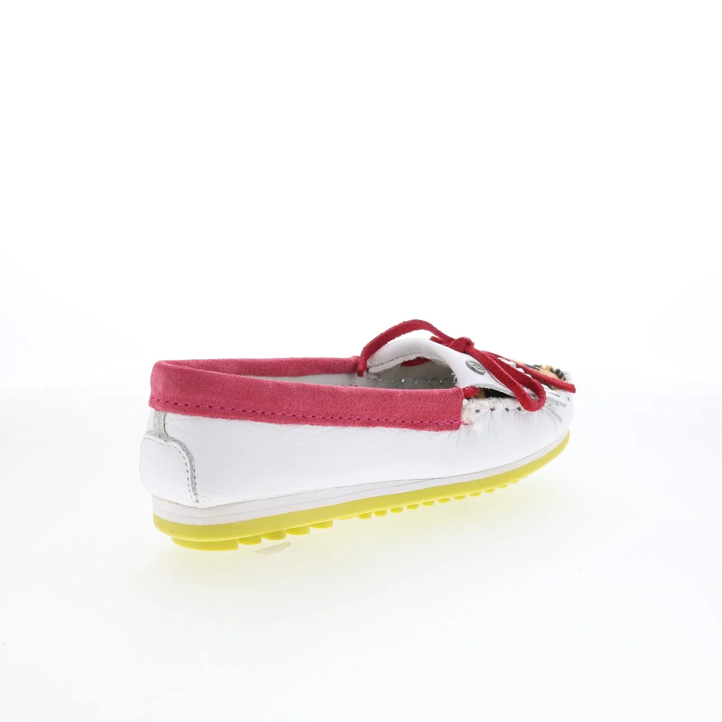 Minnetonka Kilty Plus Leopard Plug 4328 Womens White Loafer Flats Shoes