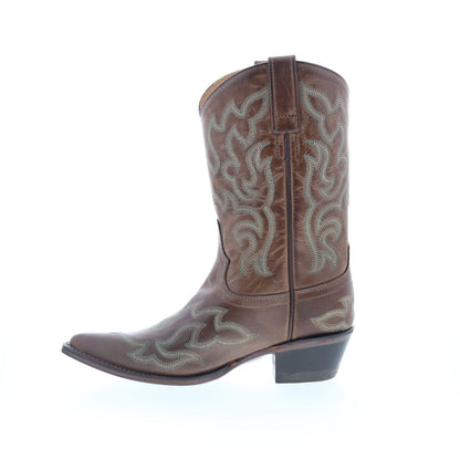 Jama Old West 18051 Womens Brown Leather Slip On Cowboy Western Boots