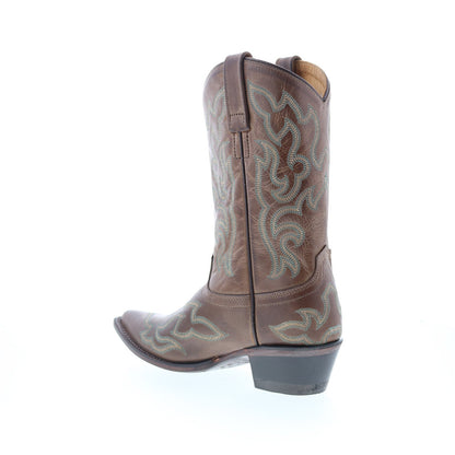 Jama Old West 18051 Womens Brown Leather Slip On Cowboy Western Boots