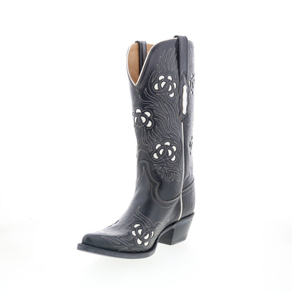Jama Old West 18058 Womens Black Leather Slip On Cowboy Western Boots