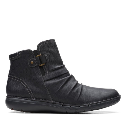 Clarks Un Loop Top 26168673 Womens Black Leather Ankle & Booties Boots