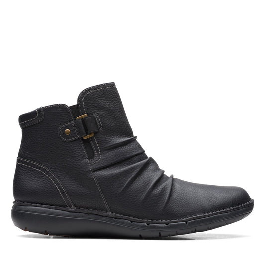 Clarks Un Loop Top 26168673 Womens Black Leather Ankle & Booties Boots