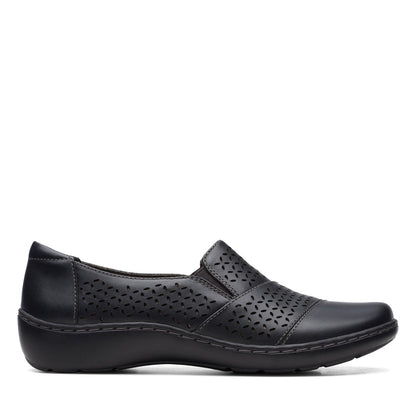 Clarks Cora Drift 26170466 Womens Black Leather Slip On Loafer Flats Shoes