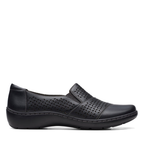 Clarks Cora Drift 26170466 Womens Black Leather Slip On Loafer Flats Shoes