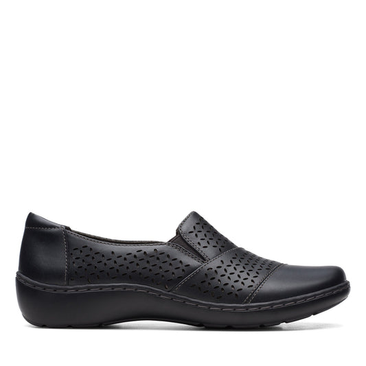 Clarks Cora Drift 26170466 Womens Black Leather Slip On Loafer Flats Shoes