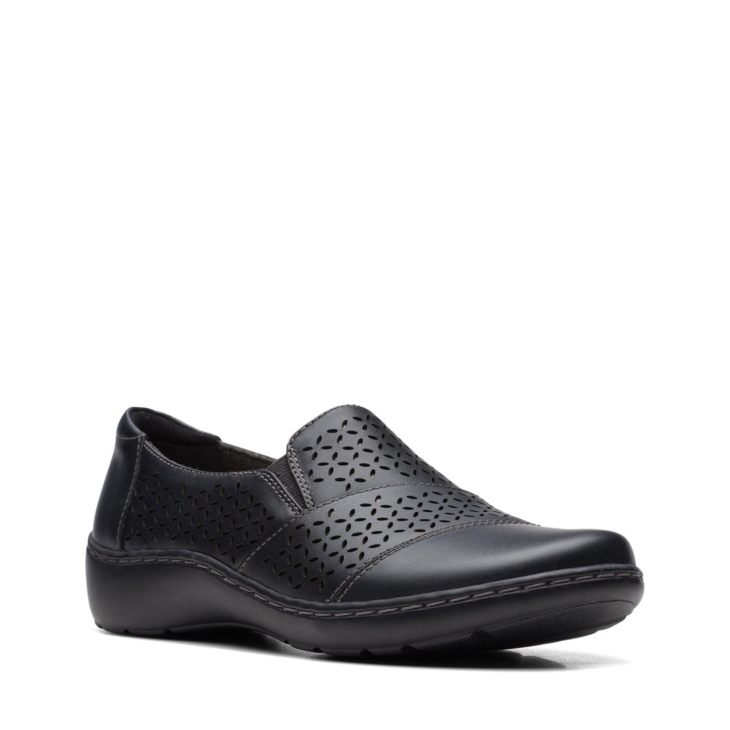 Clarks Cora Drift 26170466 Womens Black Leather Slip On Loafer Flats Shoes