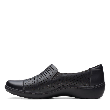 Clarks Cora Drift 26170466 Womens Black Leather Slip On Loafer Flats Shoes