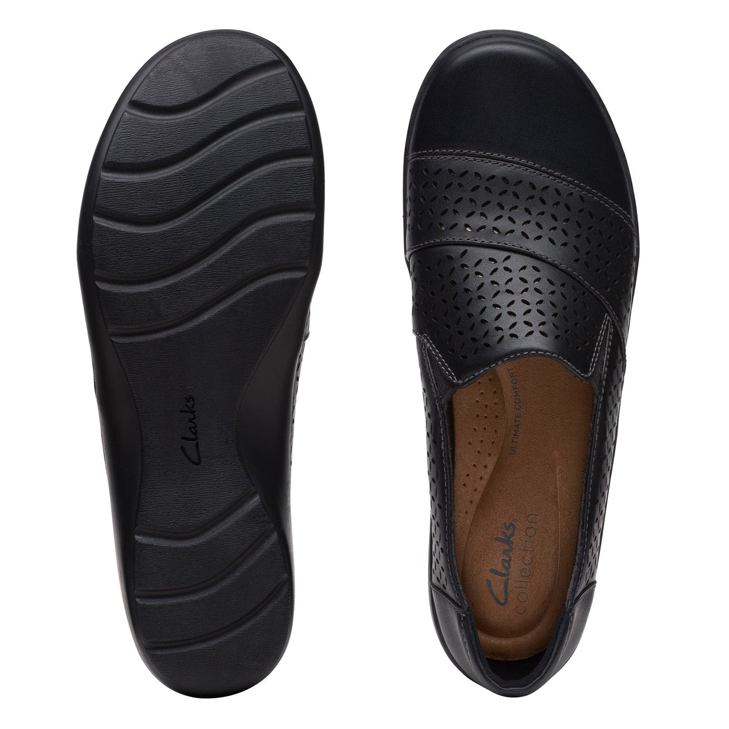 Clarks Cora Drift 26170466 Womens Black Leather Slip On Loafer Flats Shoes