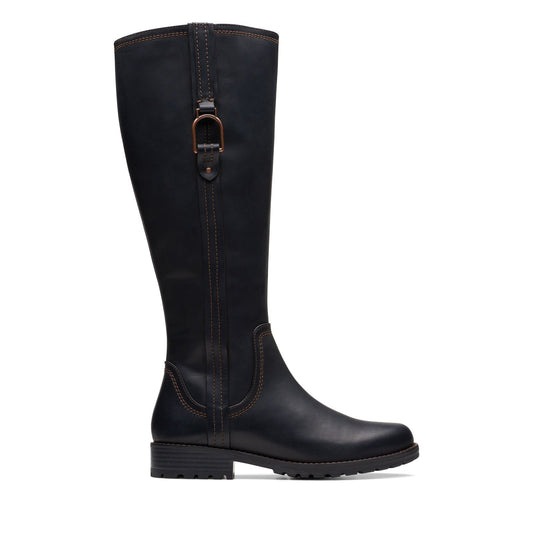 Clarks Aspra HI 26174955 Womens Black Leather Zipper Knee High Boots