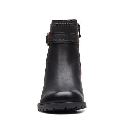 Clarks Leda Strap 26174959 Womens Black Wide Leather Ankle & Booties Boots