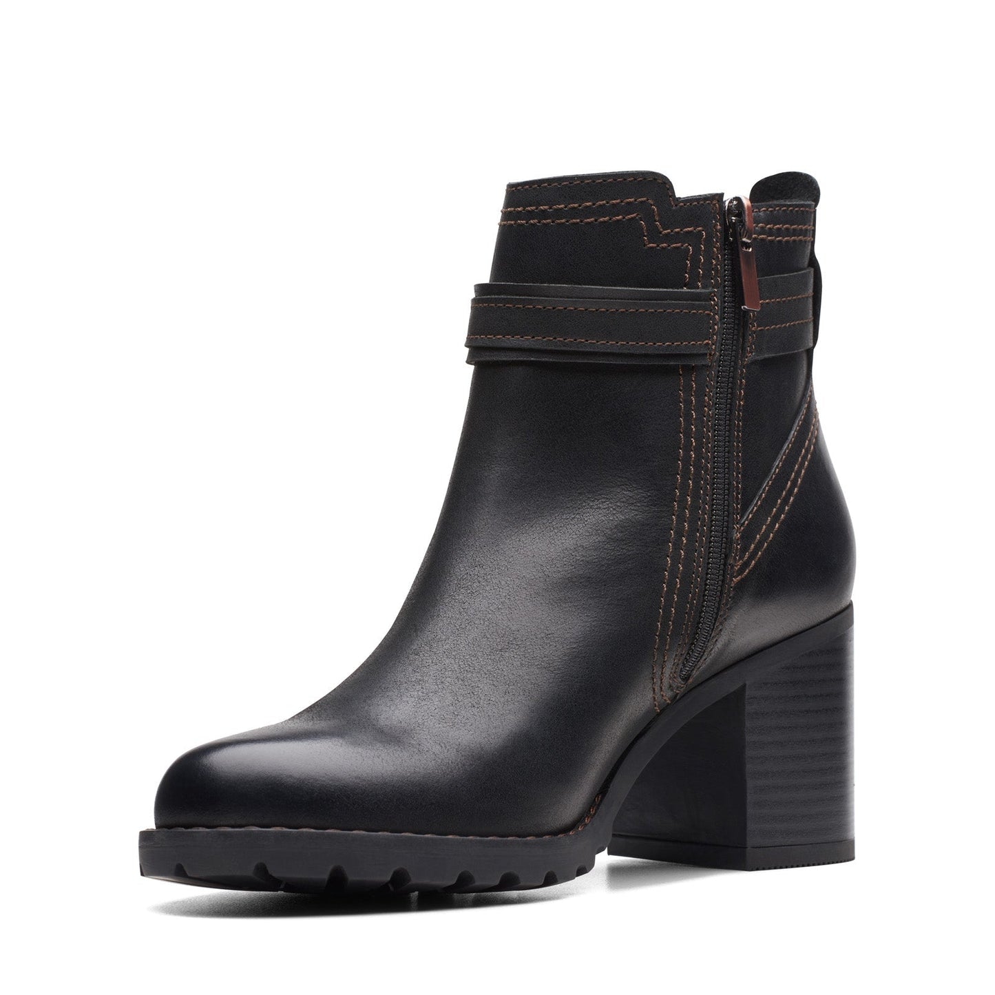 Clarks Leda Strap 26174959 Womens Black Wide Leather Ankle & Booties Boots