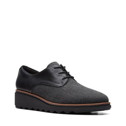 Clarks Sharon Rae 26175417 Womens Black Canvas Lace Up Oxford Flats Shoes
