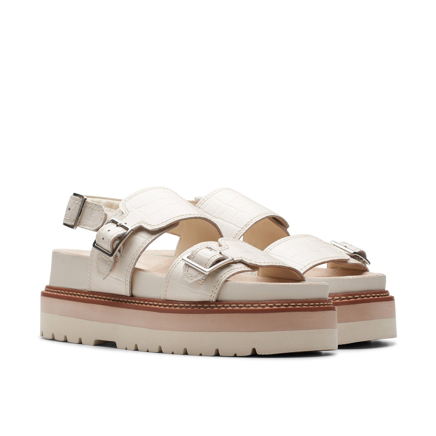 Clarks Orianna Glide 26176642 Womens Beige Leather Platform Sandals Shoes