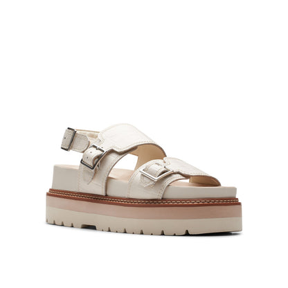 Clarks Orianna Glide 26176642 Womens Beige Leather Platform Sandals Shoes