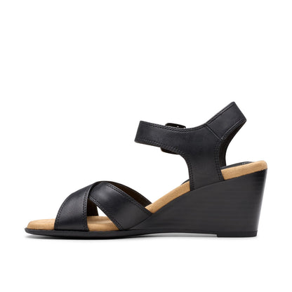 Clarks Emmalae Iris 26181664 Womens Black Leather Wedges Heels Shoes