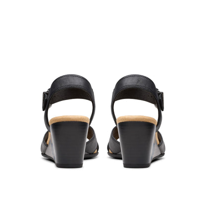 Clarks Emmalae Iris 26181664 Womens Black Leather Wedges Heels Shoes