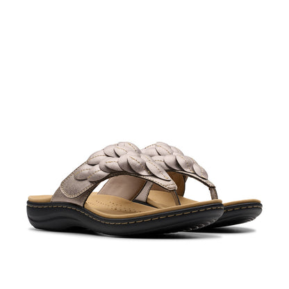 Clarks Laurieann Palm 26181707 Womens Brown Leather Flip-Flops Sandals Shoes