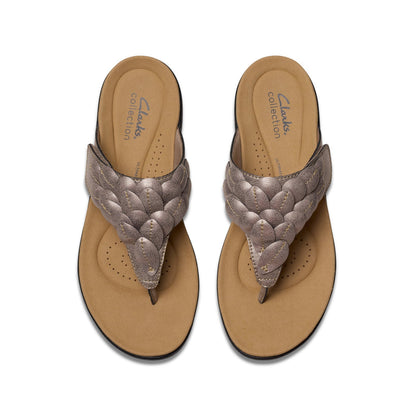 Clarks Laurieann Palm 26181707 Womens Brown Leather Flip-Flops Sandals Shoes