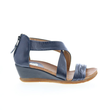 Miz Mooz Monarch 675028-101-6357 Womens Blue Leather Wedges Sandals Shoes