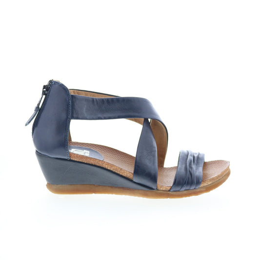 Miz Mooz Monarch 675028-101-6357 Womens Blue Leather Wedges Sandals Shoes