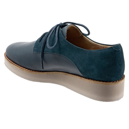 Softwalk Willis S1811-465 Womens Blue Leather Lace Up Oxford Flats Shoes