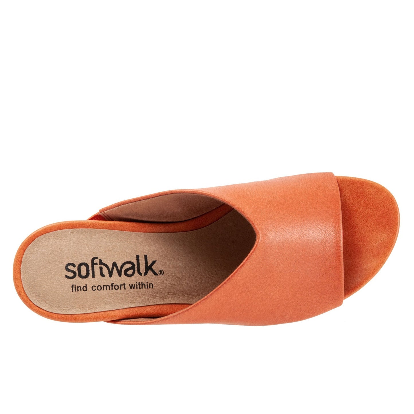 Softwalk Parker S2003-840 Womens Orange Leather Slip On Heeled Sandals Shoes