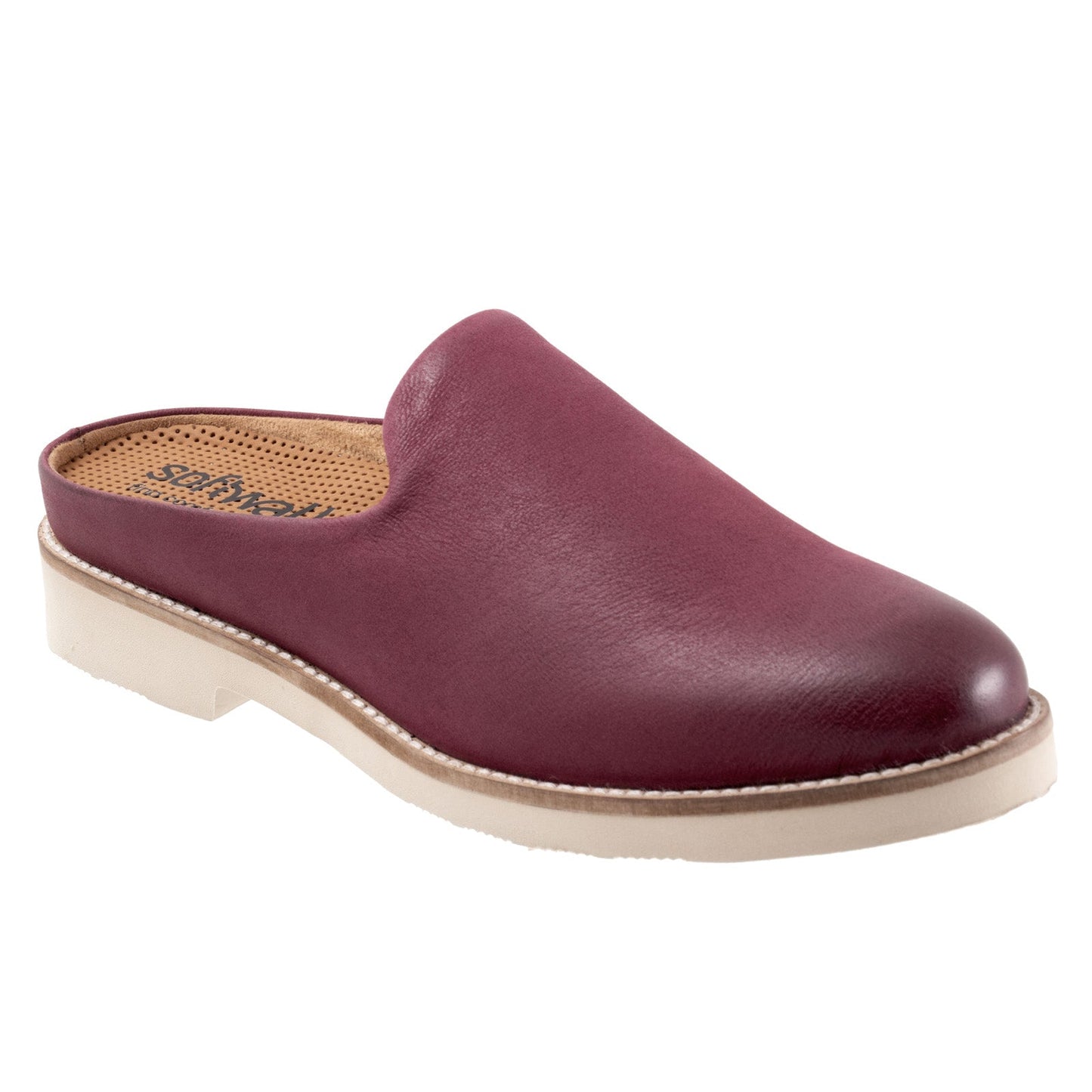 Softwalk Wolcott II S2267-662 Womens Burgundy Leather Mule Flats Shoes