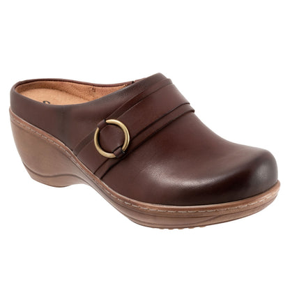 Softwalk Macintyre S2361-200 Womens Brown Leather Slip On Clog Flats Shoes
