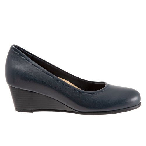 Trotters Winnie T1965-400 Womens Blue Leather Slip On Pumps Heels Shoes
