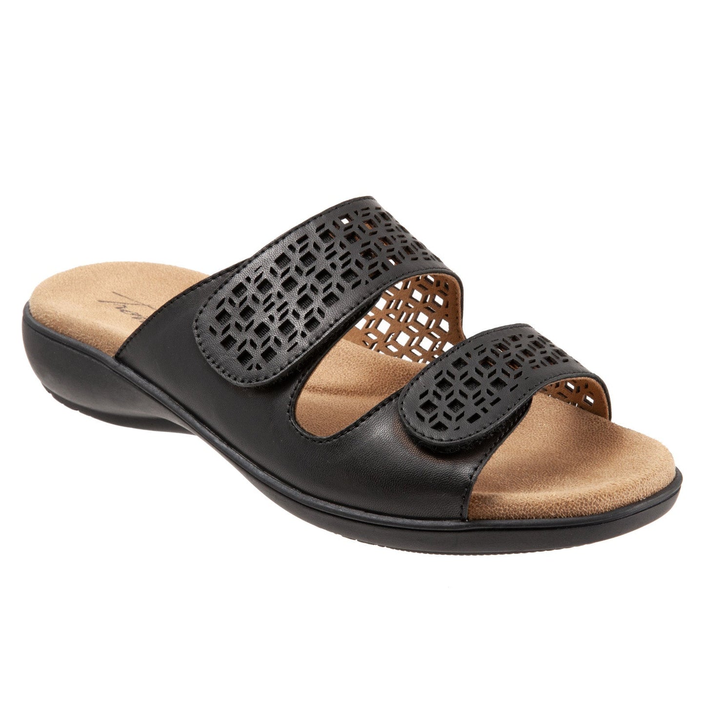 Trotters Ruthie T2113-001 Womens Black Synthetic Strap Slides Sandals Shoes