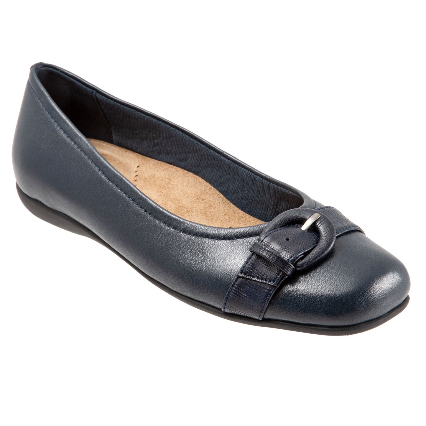 Trotters Sylvia T2166-400 Womens Blue Leather Slip On Ballet Flats Shoes