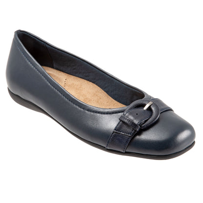 Trotters Sylvia T2166-400 Womens Blue Leather Slip On Ballet Flats Shoes