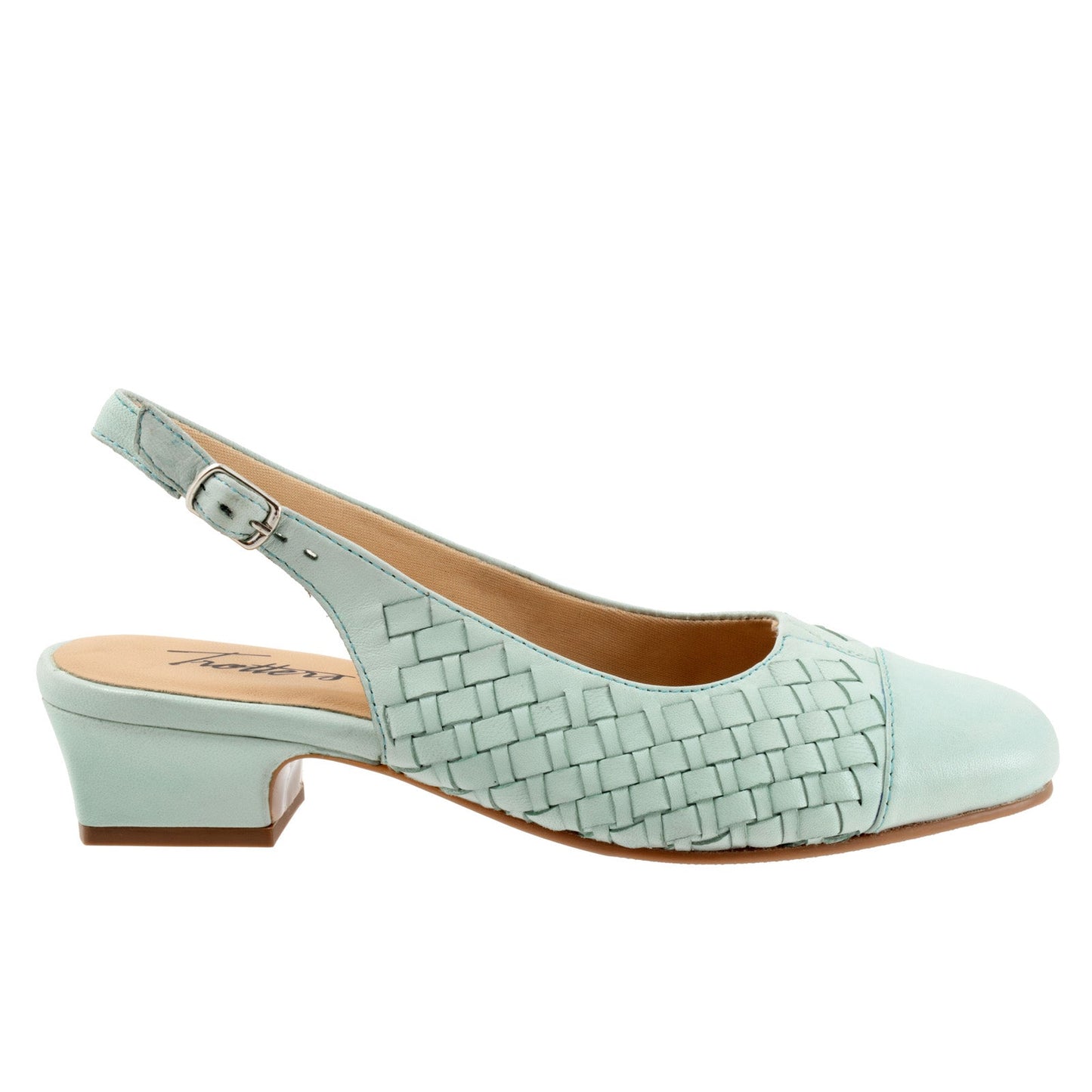 Trotters Dea Woven T2168-326 Womens Green Leather Slingback Heels Shoes