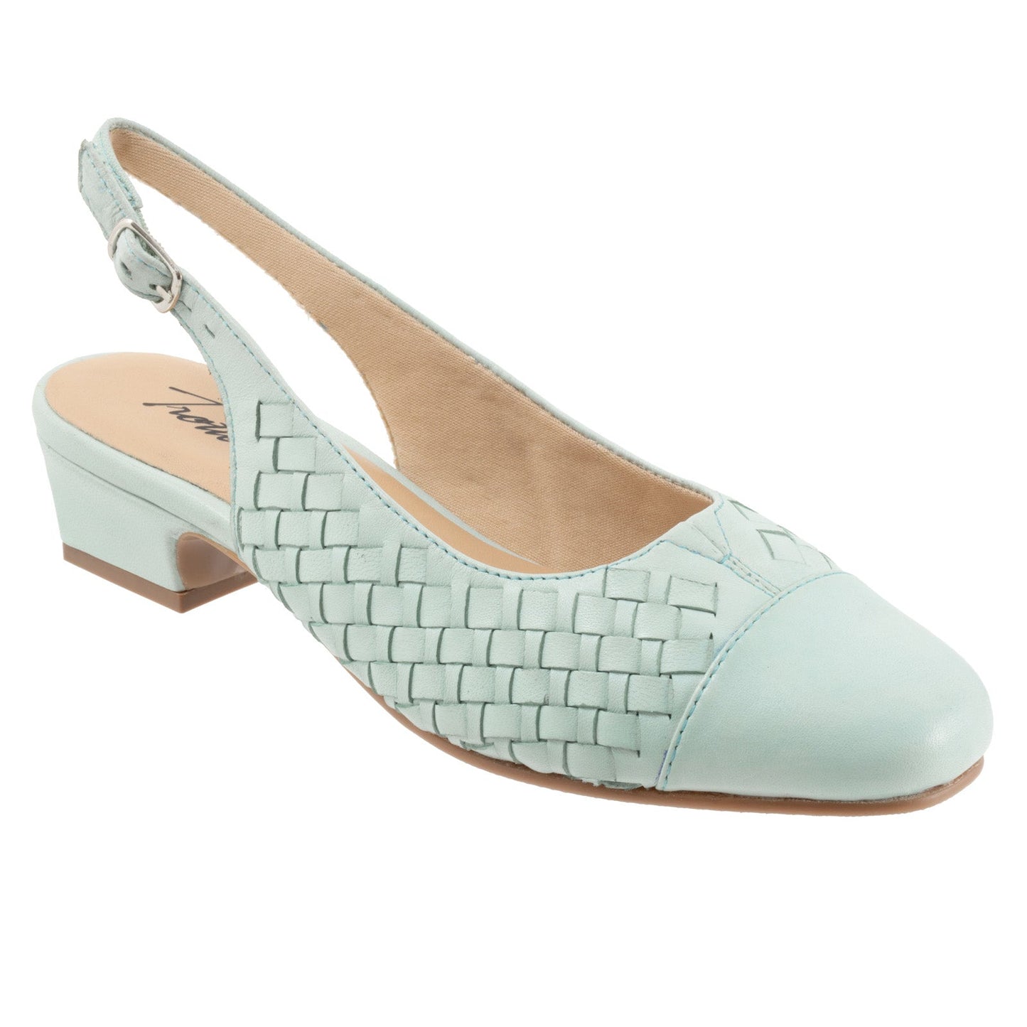 Trotters Dea Woven T2168-326 Womens Green Leather Slingback Heels Shoes