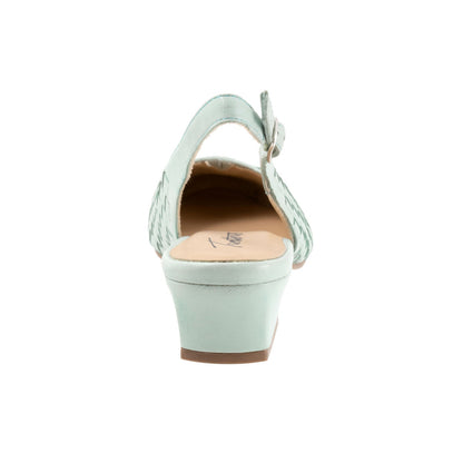 Trotters Dea Woven T2168-326 Womens Green Leather Slingback Heels Shoes