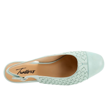 Trotters Dea Woven T2168-326 Womens Green Leather Slingback Heels Shoes