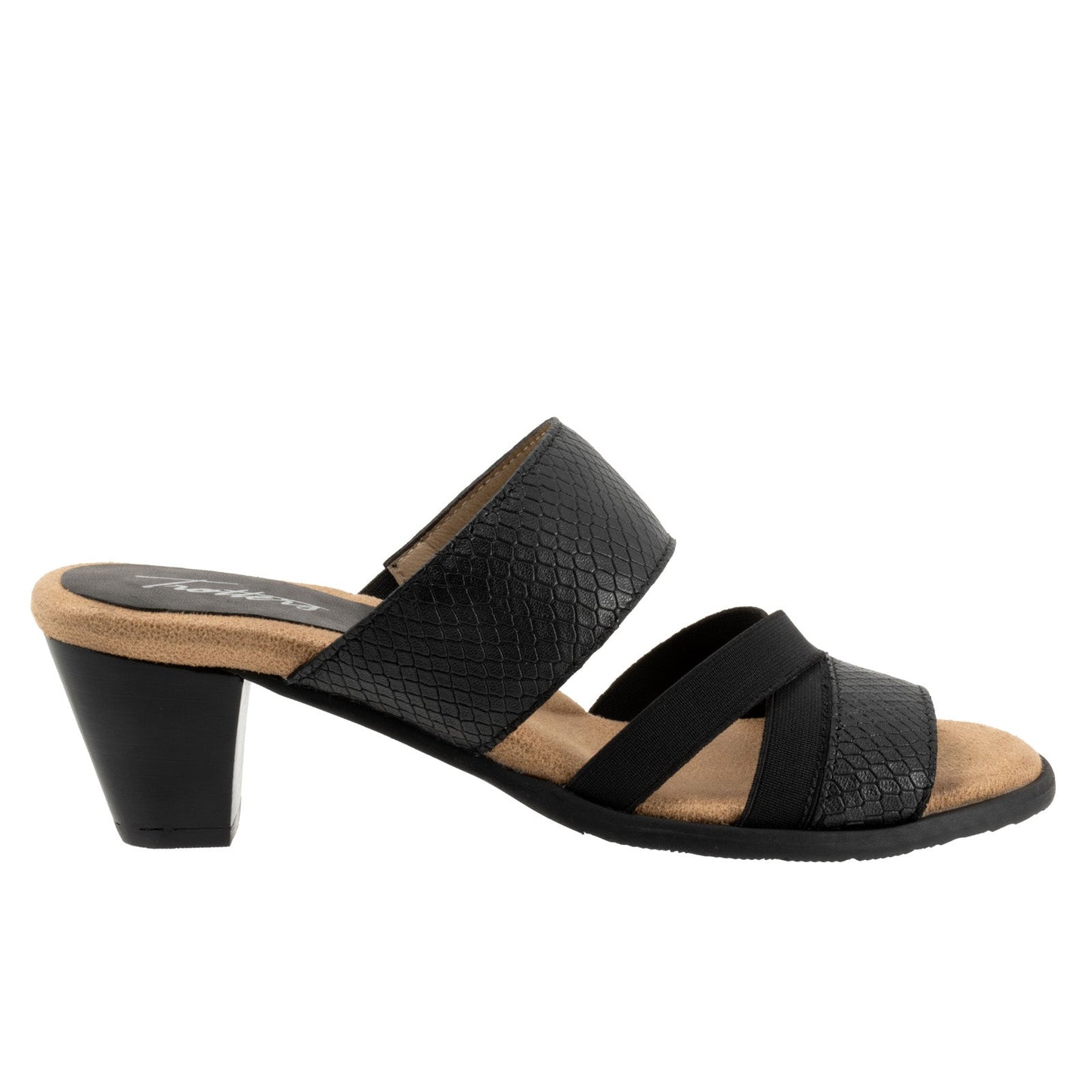 Trotters Maxine T2207-009 Womens Black Leather Slip On Heeled Sandals Shoes