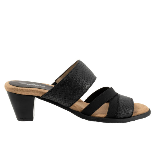 Trotters Maxine T2207-009 Womens Black Leather Slip On Heeled Sandals Shoes