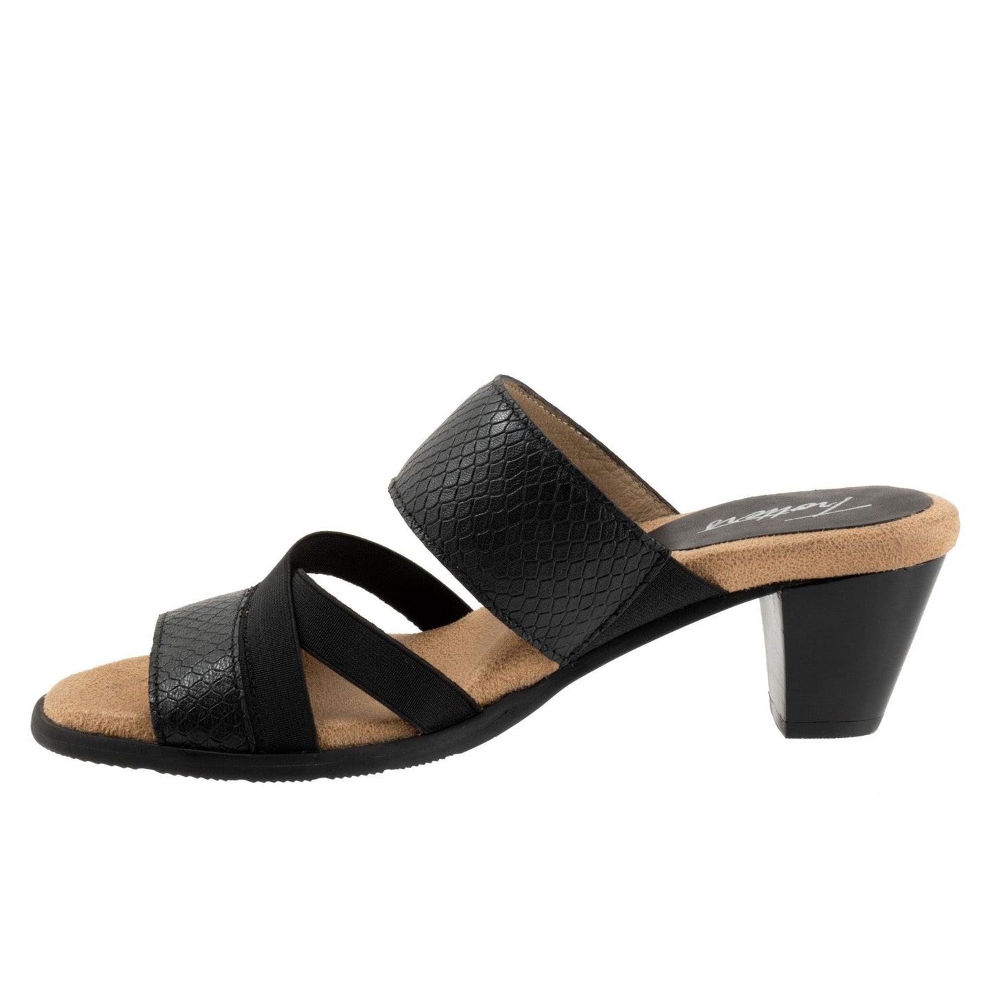 Trotters Maxine T2207-009 Womens Black Leather Slip On Heeled Sandals Shoes