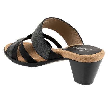 Trotters Maxine T2207-009 Womens Black Leather Slip On Heeled Sandals Shoes