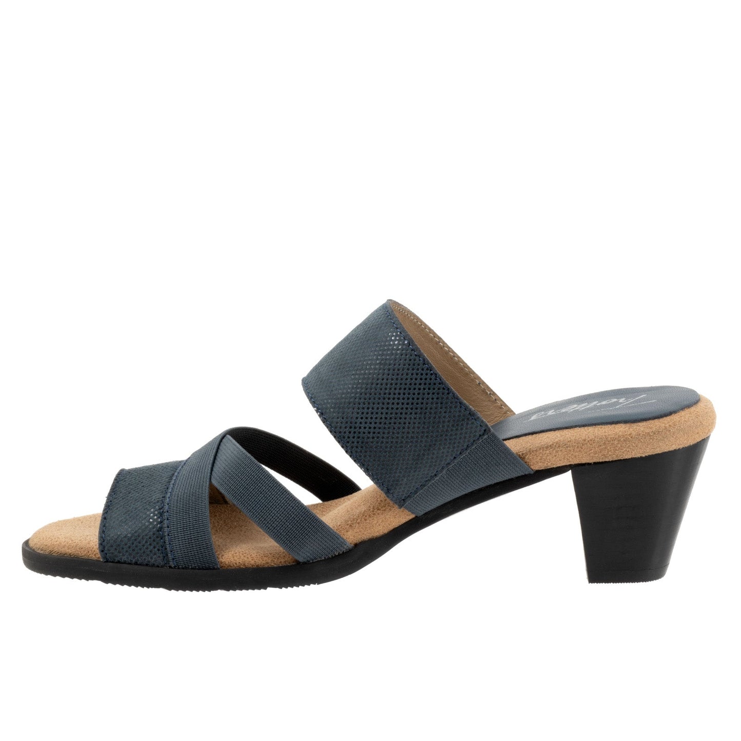 Trotters Maxine T2207-406 Womens Blue Leather Slip On Heeled Sandals Shoes