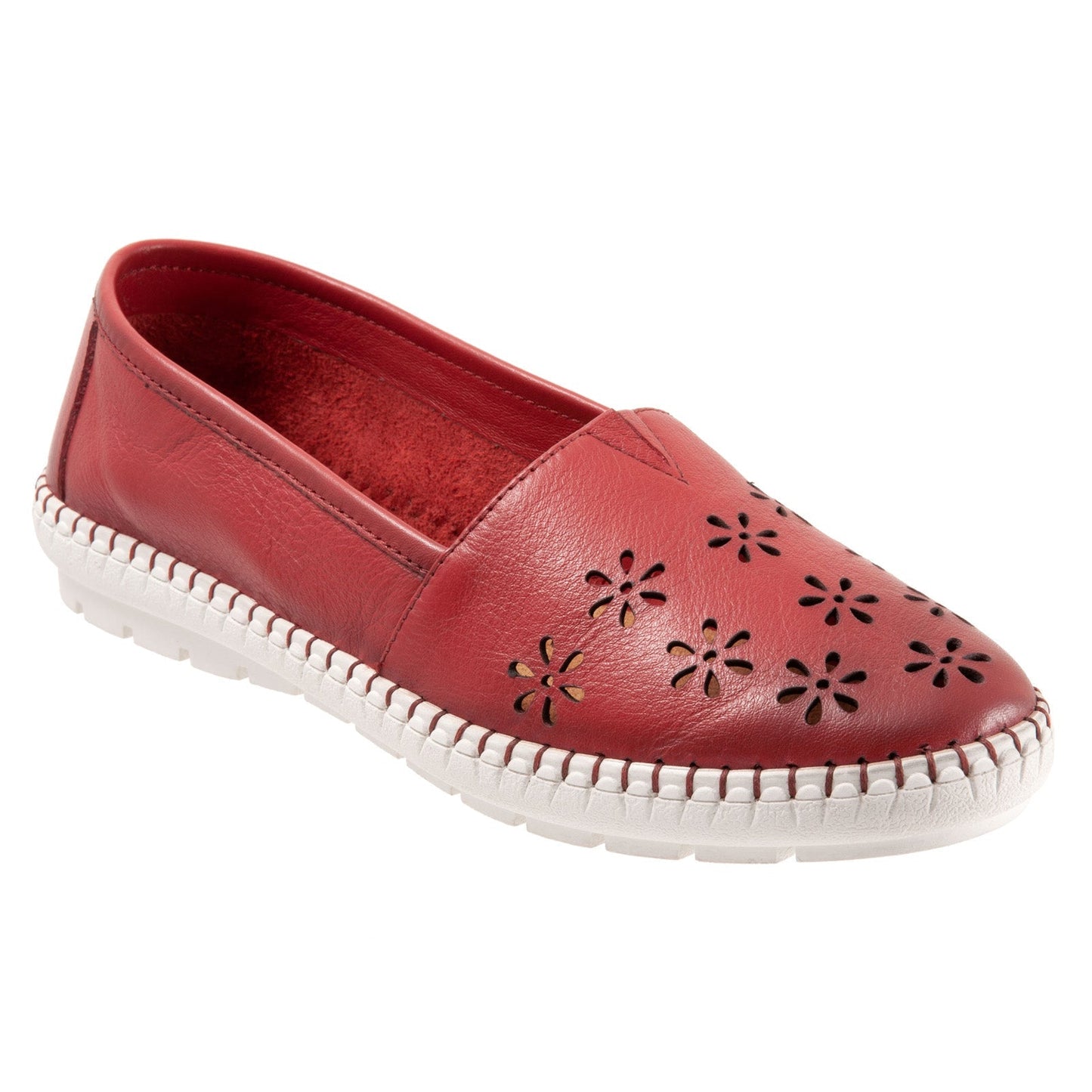Trotters Rosie T2233-600 Womens Red Leather Slip On Loafer Flats Shoes