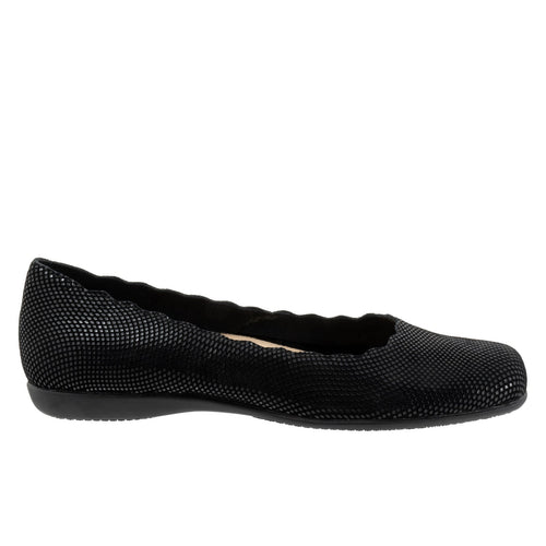 Trotters Sabine T2255-004 Womens Black Leather Slip On Ballet Flats Shoes