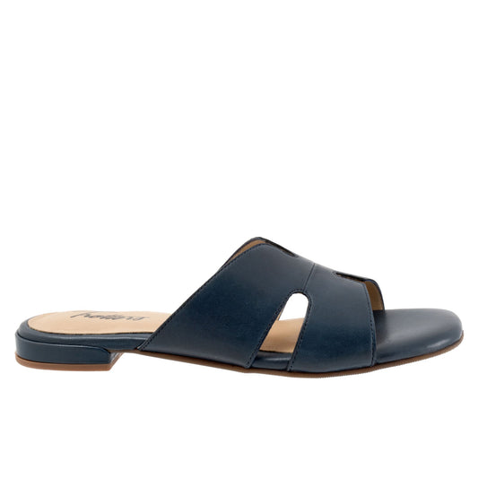 Trotters Nell T2316-400 Womens Blue Leather Slip On Slides Sandals Shoes