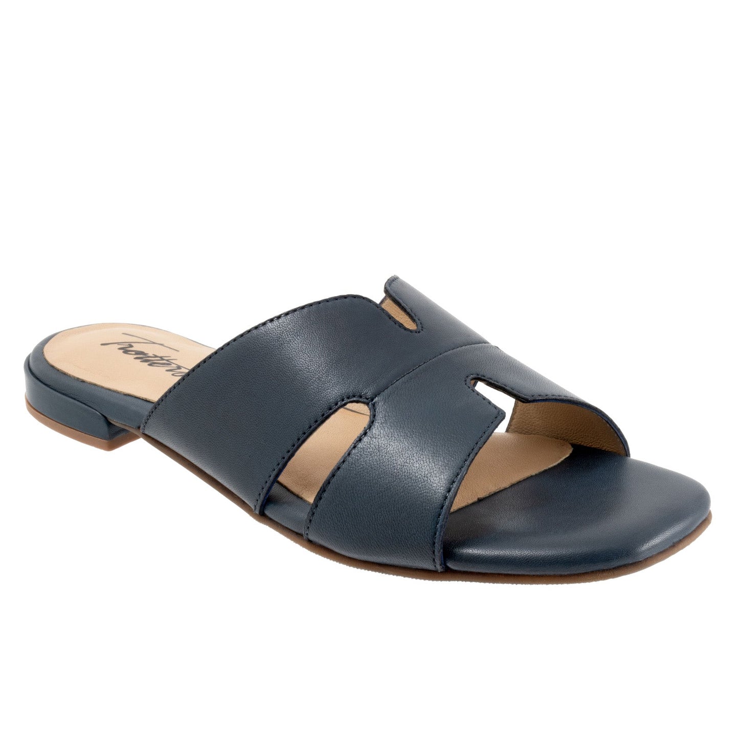 Trotters Nell T2316-400 Womens Blue Leather Slip On Slides Sandals Shoes