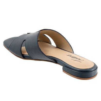 Trotters Nell T2316-400 Womens Blue Leather Slip On Slides Sandals Shoes