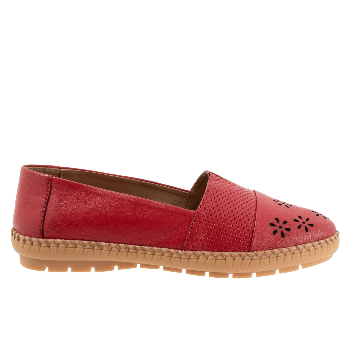 Trotters Ruby Perf T2320-600 Womens Red Leather Slip On Loafer Flats Shoes