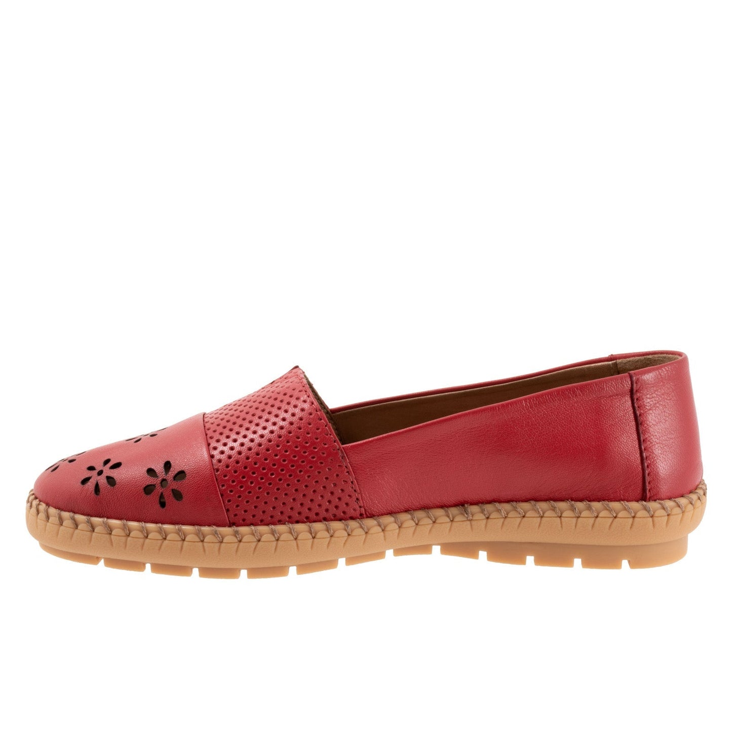 Trotters Ruby Perf T2320-600 Womens Red Leather Slip On Loafer Flats Shoes
