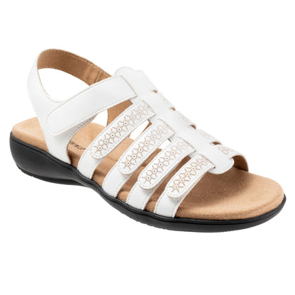 Trotters Tiki Laser T2322-100 Womens White Wide Leather Strap Sandals Shoes