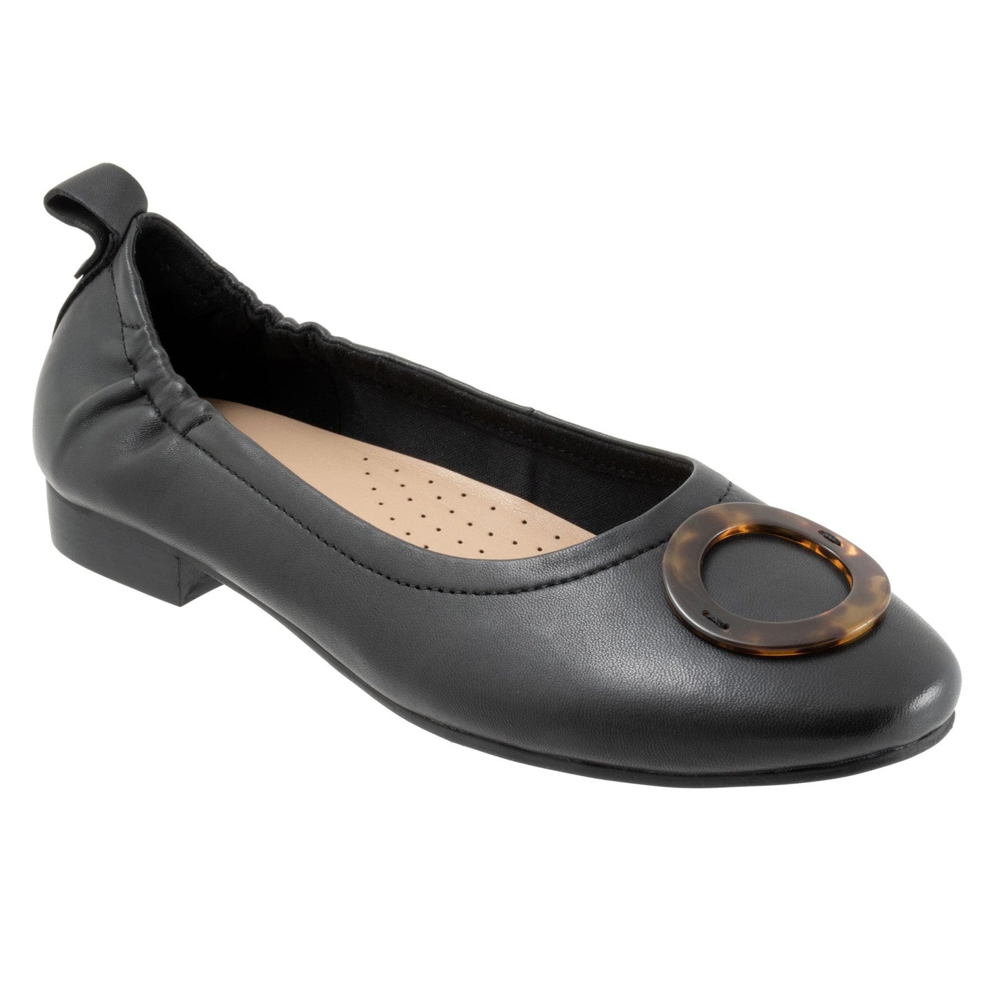Trotters Gia Ornament T2324-001 Womens Black Leather Ballet Flats Shoes